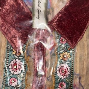 Aratta Floral Embroidered Dress with Velvet Accents